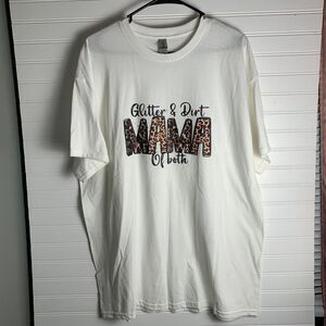 Womens Glitter Dirt Mama Of Both Leopard Print Graphic T-Shirt XL NWOT